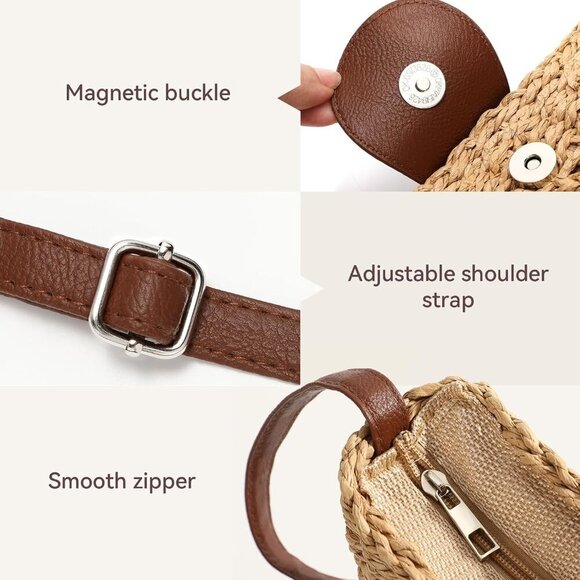 Versatile Women's Summer Straw Purse - Hand-Woven with Secure Closure, 9.8 In - Picture 2 of 6